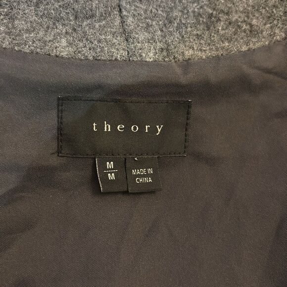 Theory gray/black wool/cashmere/ lamb leather open front jacket, M - Picture 10 of 11